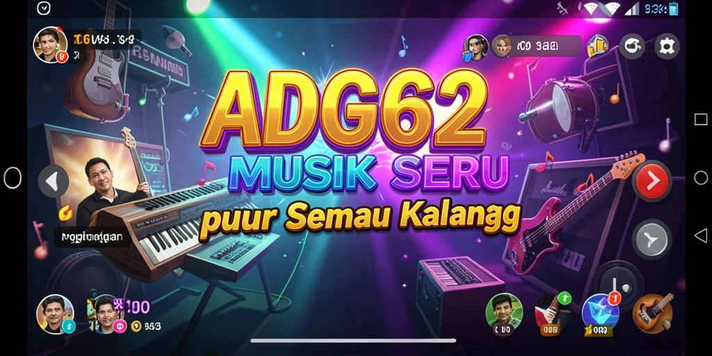 Screenshot gameplay ADG62 menunjukkan petualangan musik yang penuh warna.