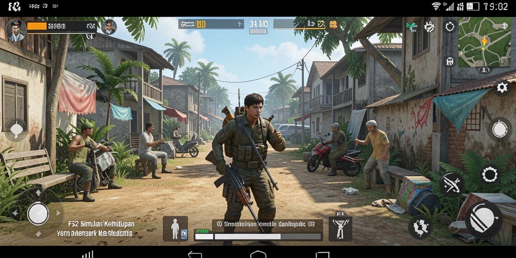 Screenshot gameplay F32 menampilkan interaksi karakter dalam simulasi.