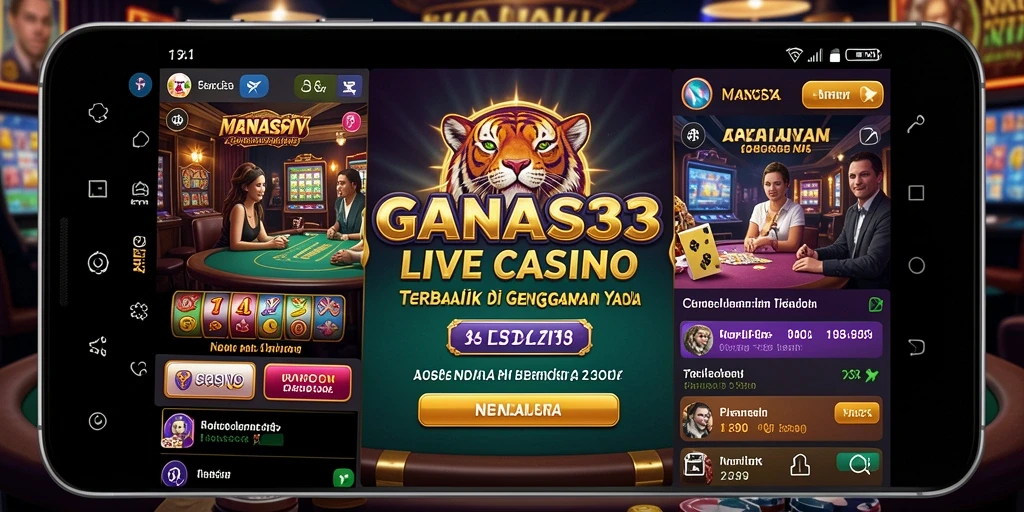 Screenshot utama GANAS33 menampilkan dealer yang ramah dan meja permainan Live Casino.