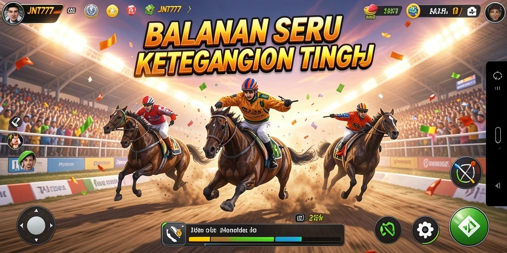 Screenshot dari gameplay JNT777 menampilkan aksi balapan yang mendebarkan.