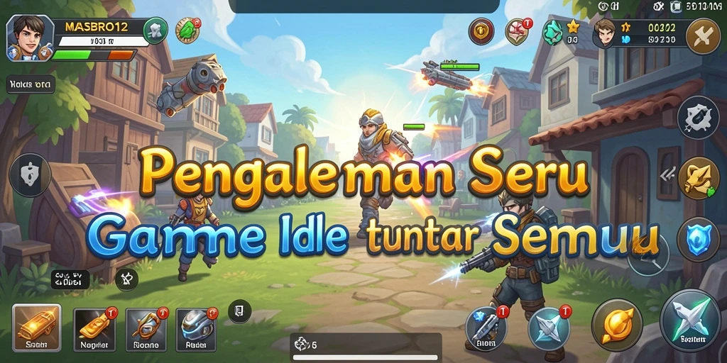 Screenshot gameplay <strong>MASBRO12</strong> menampilkan karakter lucu dan sistem pengelolaan sumber daya.