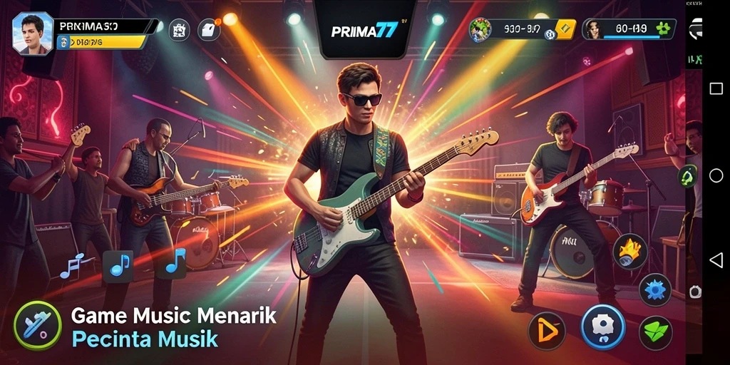 Screenshot PRIMA77 menunjukkan gameplay seru dengan banyak pilihan lagu.